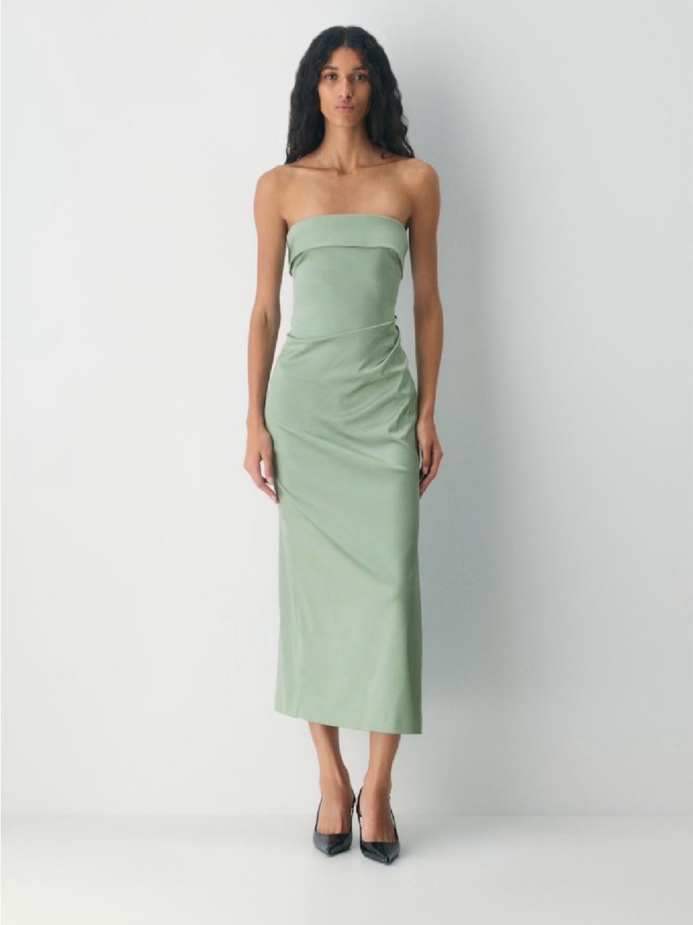 Aritzia TEN Exclusive Satin Strapless Midi Dress Sage Green Size 8